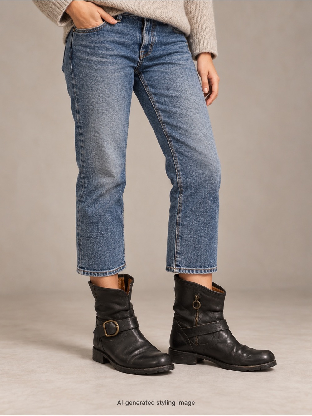 Fiorentini Baker Black Leather Moto Ankle Booties Boots Italy Women's 38